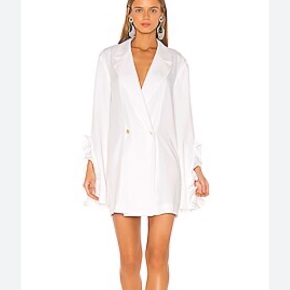 CAROLINE CONSTAS Ruffle Blazer Dress Split Ruffle Sleeve White Revolve Sz XS